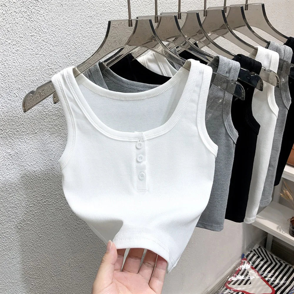 Ribbed Button Tank Top