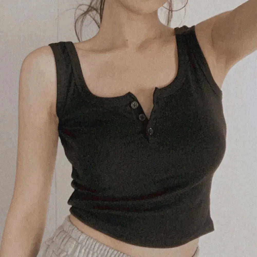 Ribbed Button Tank Top