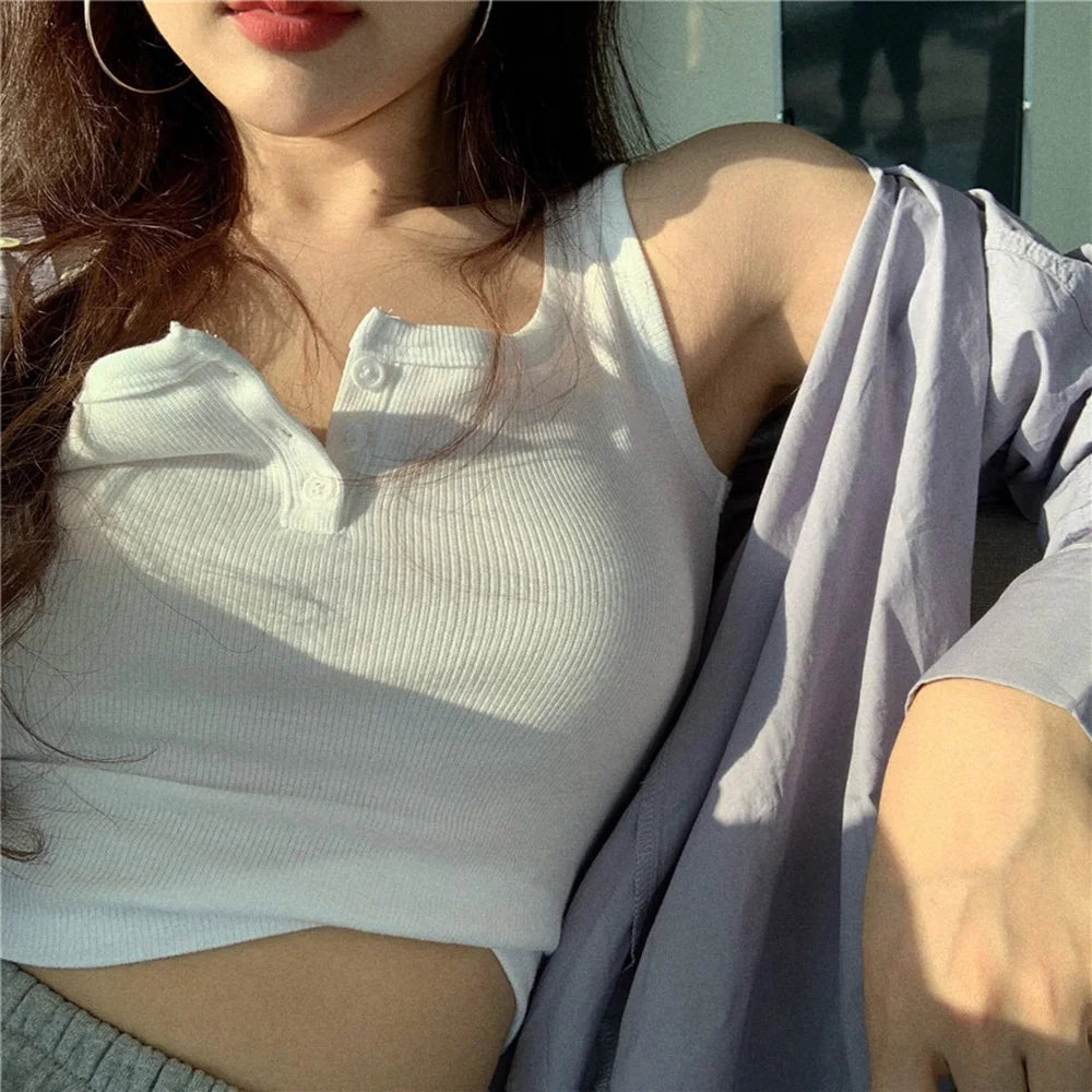 Ribbed Button Tank Top