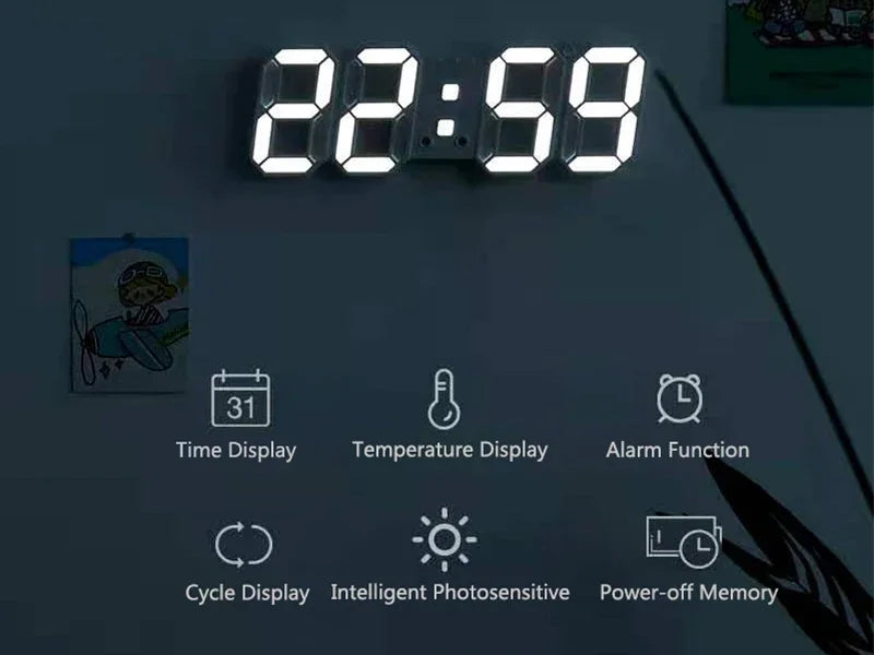 3D LED Digital Wall Clock