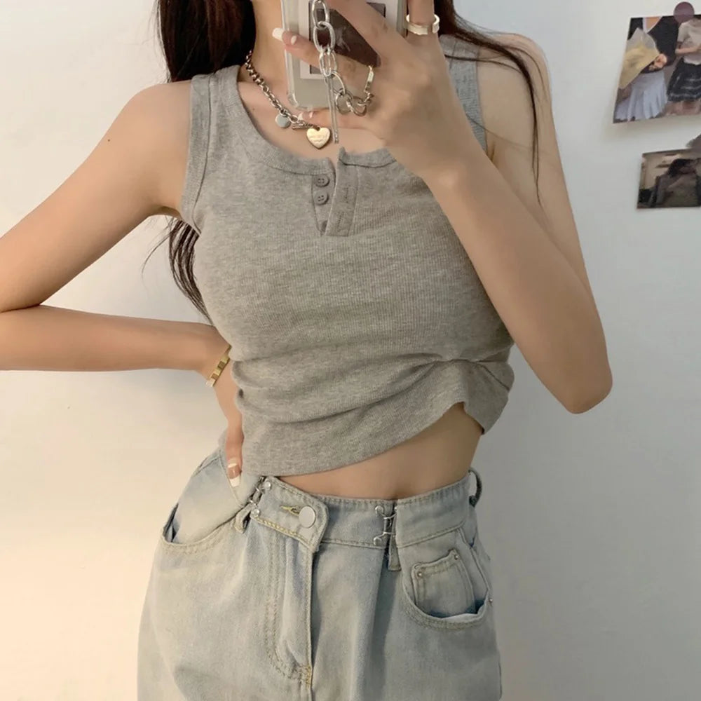 Ribbed Button Tank Top