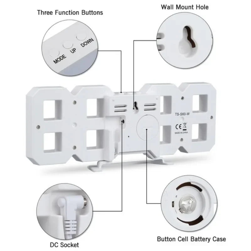 3D LED Digital Wall Clock