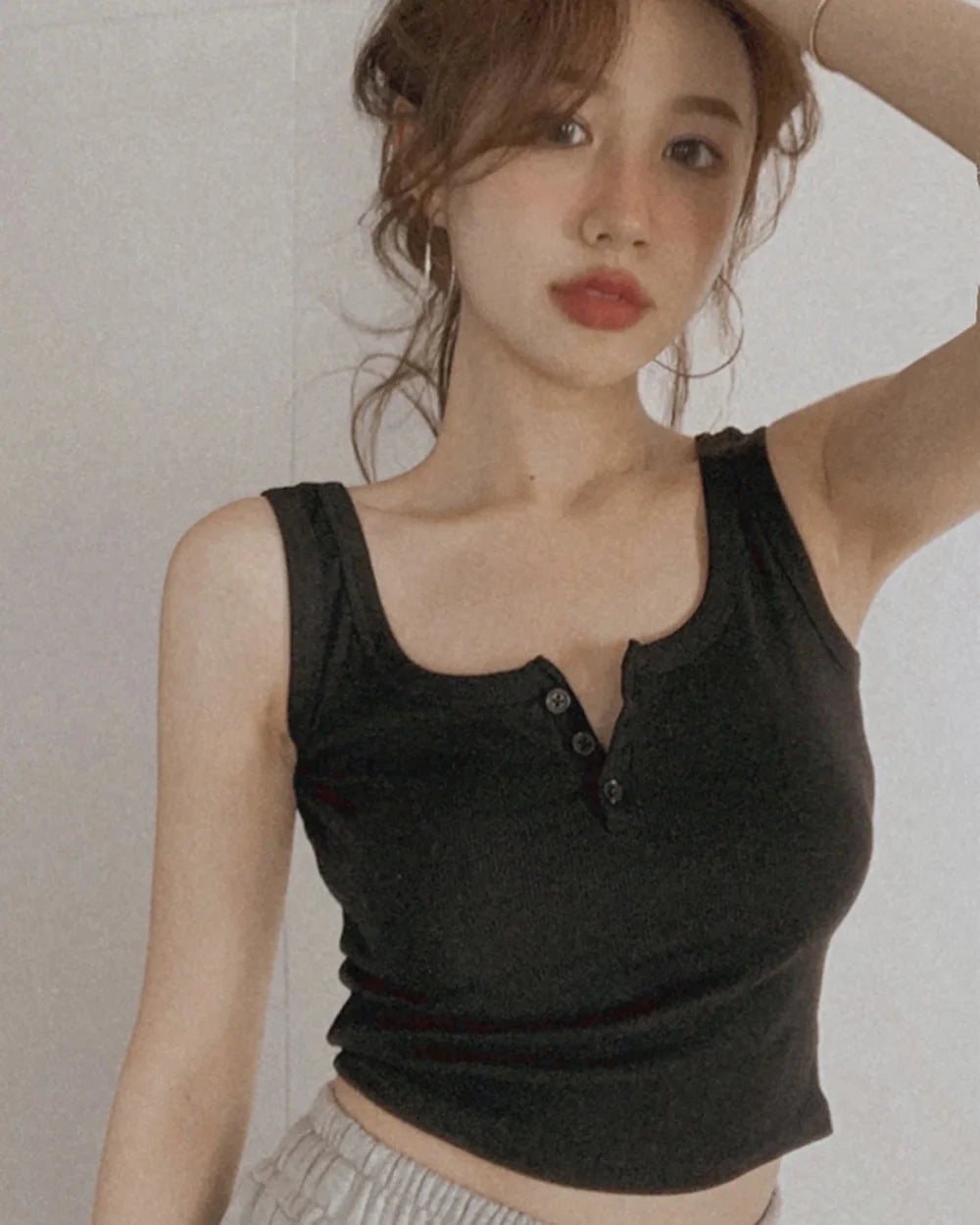 Ribbed Button Tank Top