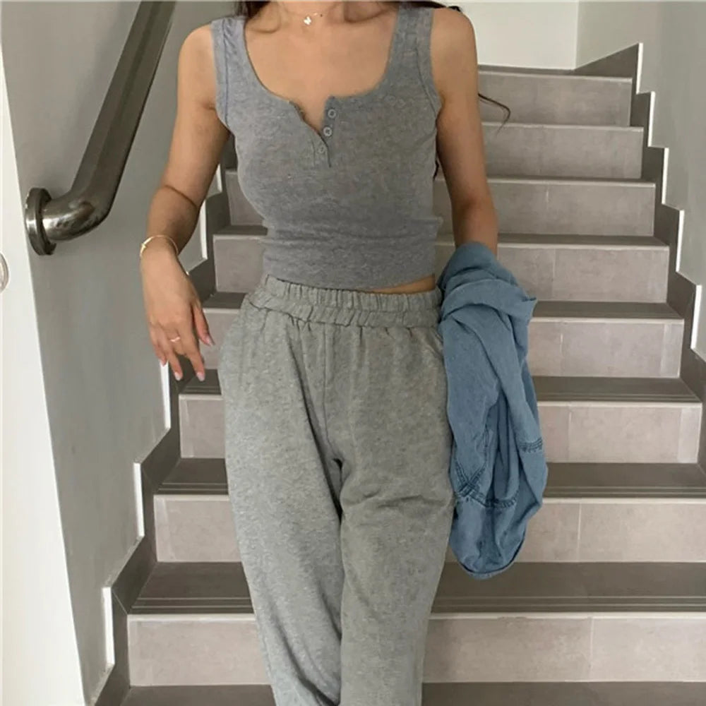 Ribbed Button Tank Top