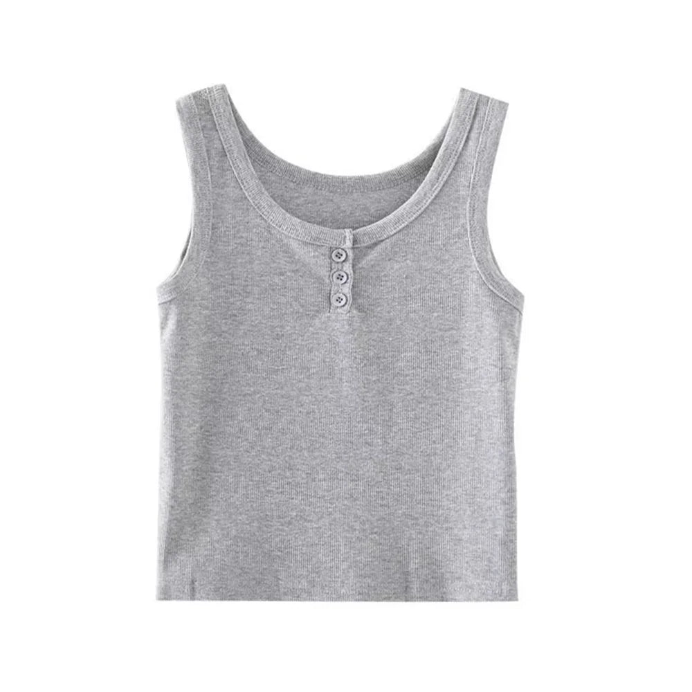 Ribbed Button Tank Top