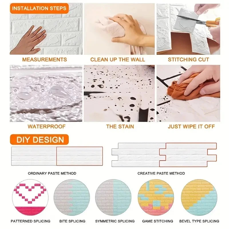3D Self-Adhesive Brick Wallpaper