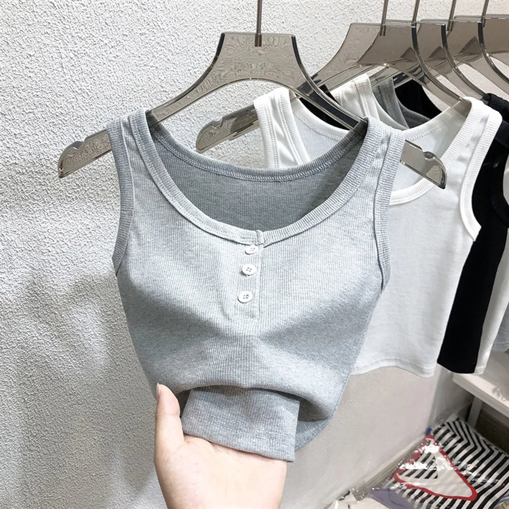Ribbed Button Tank Top