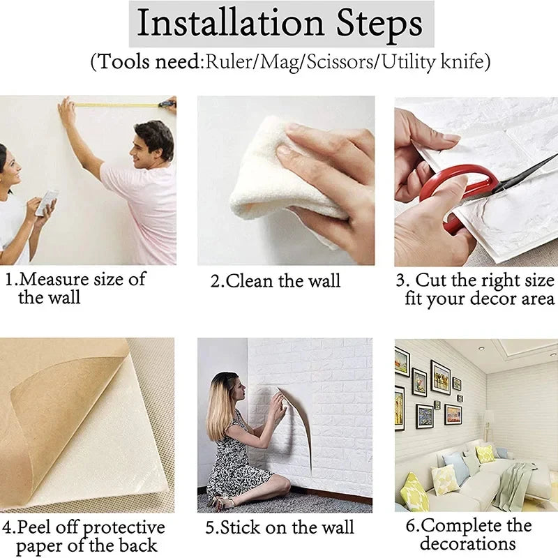 3D Self-Adhesive Brick Wallpaper