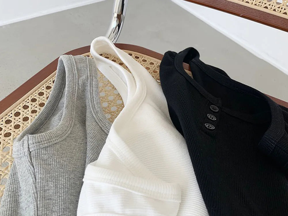 Ribbed Button Tank Top