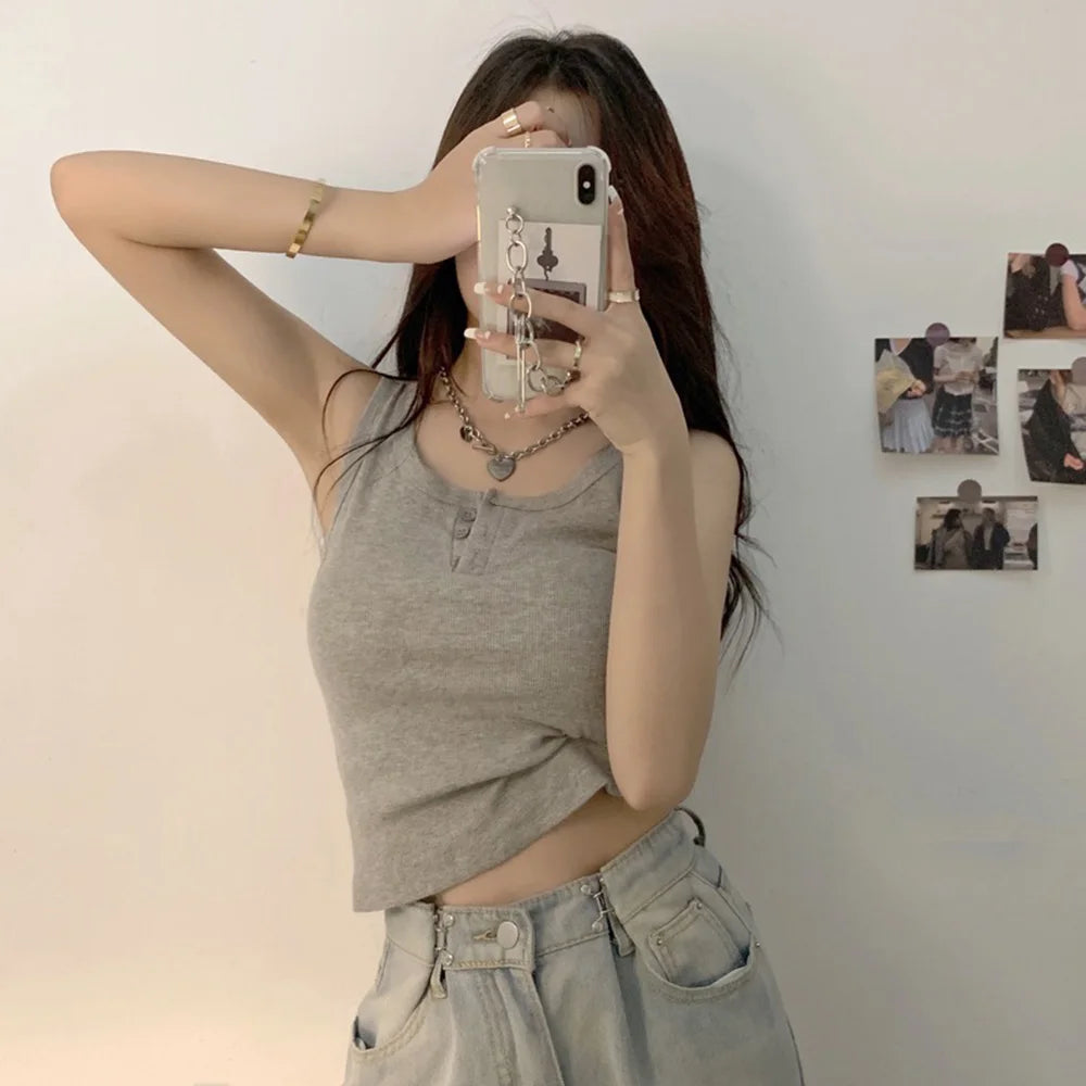 Ribbed Button Tank Top