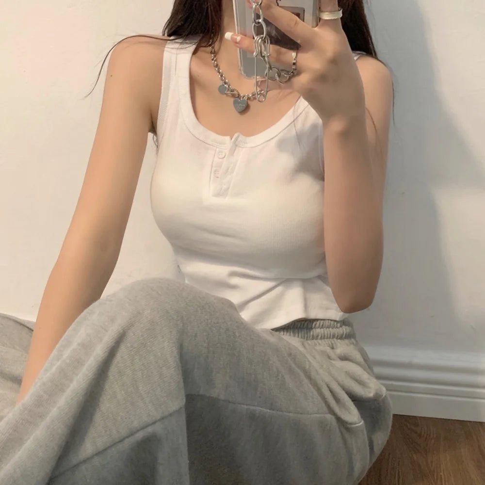 Ribbed Button Tank Top