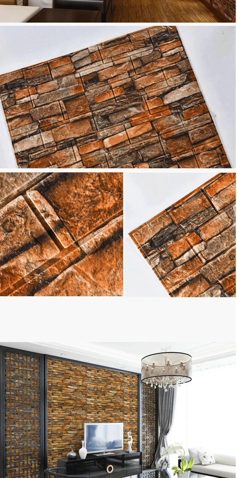 3D Self-Adhesive Brick Wallpaper