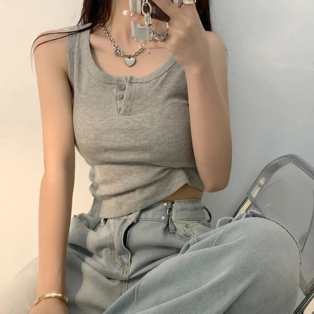 Ribbed Button Tank Top