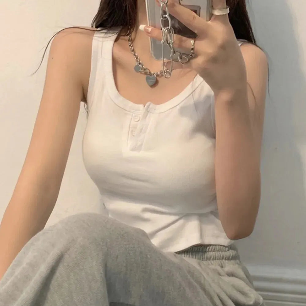 Ribbed Button Tank Top