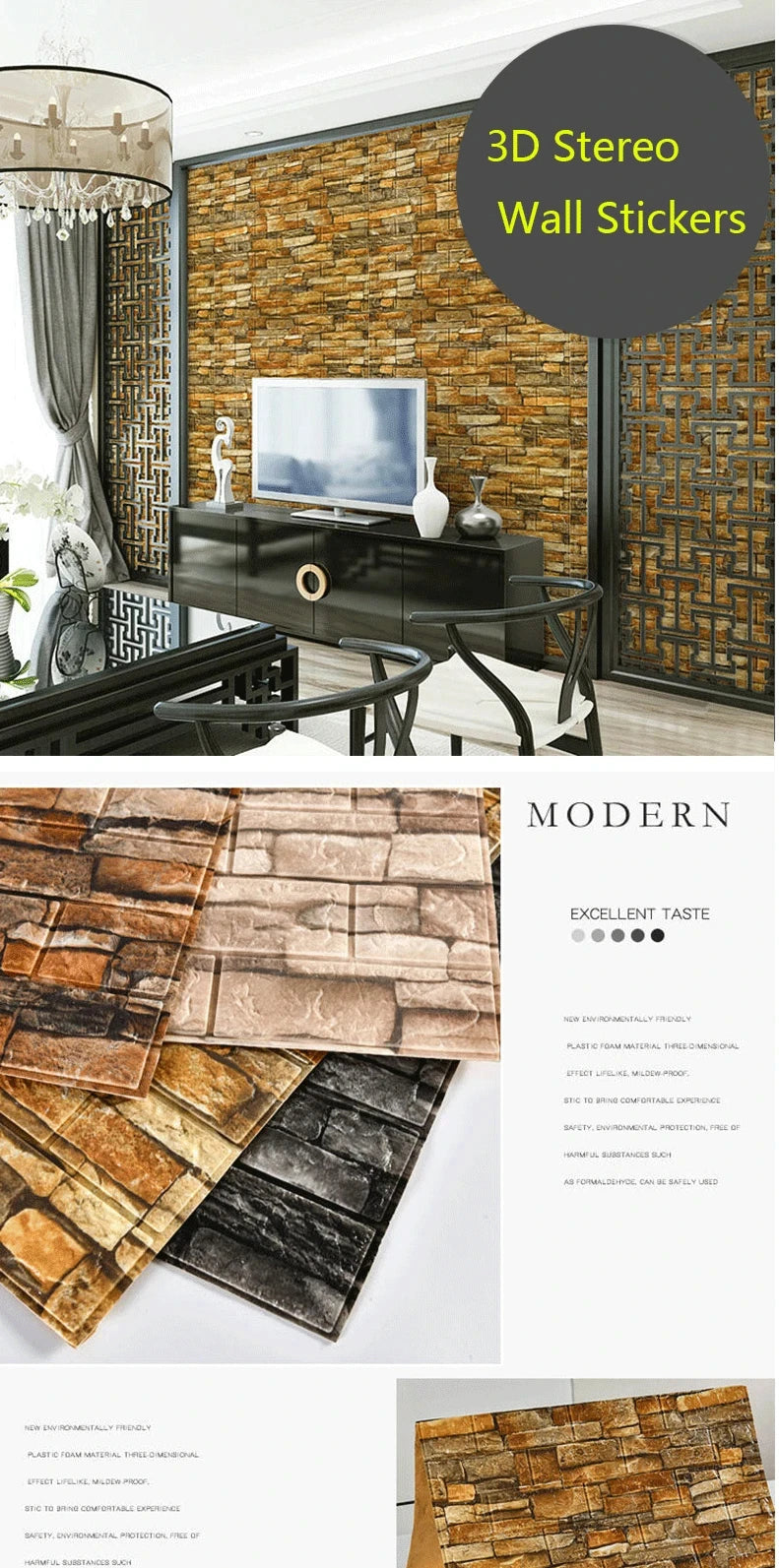 3D Self-Adhesive Brick Wallpaper