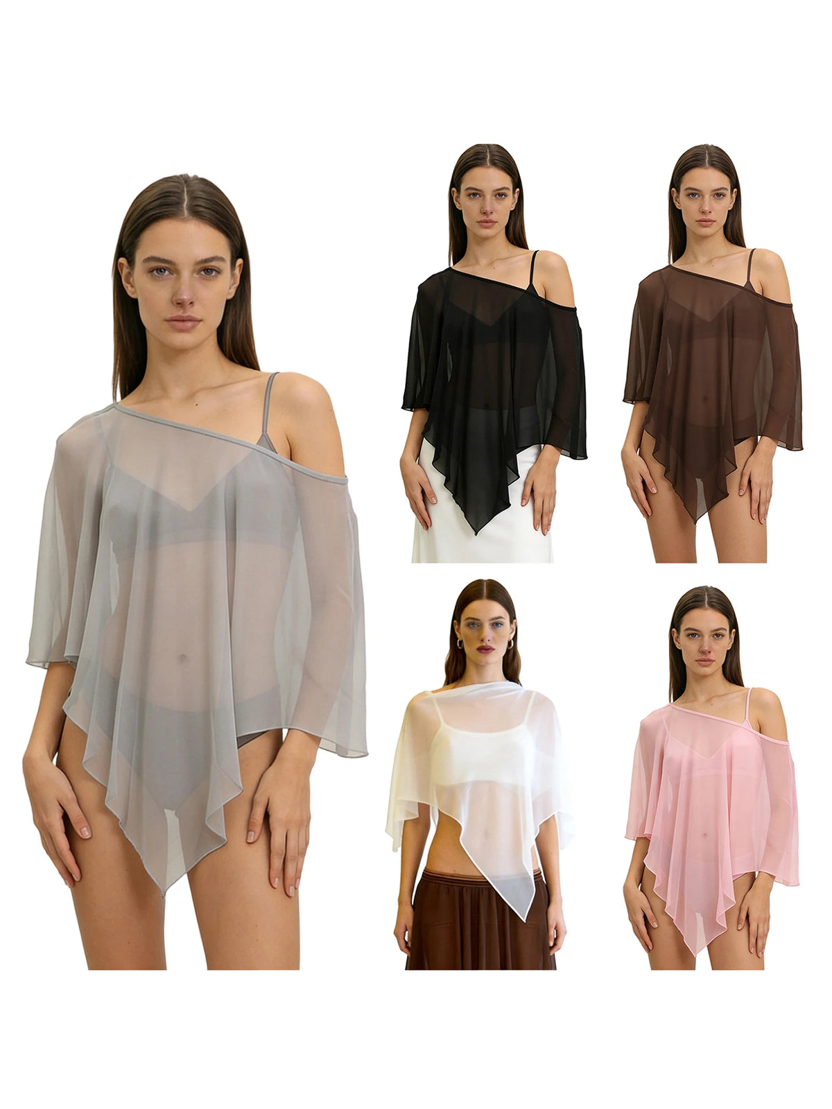 Sheer Mesh Poncho Shawl