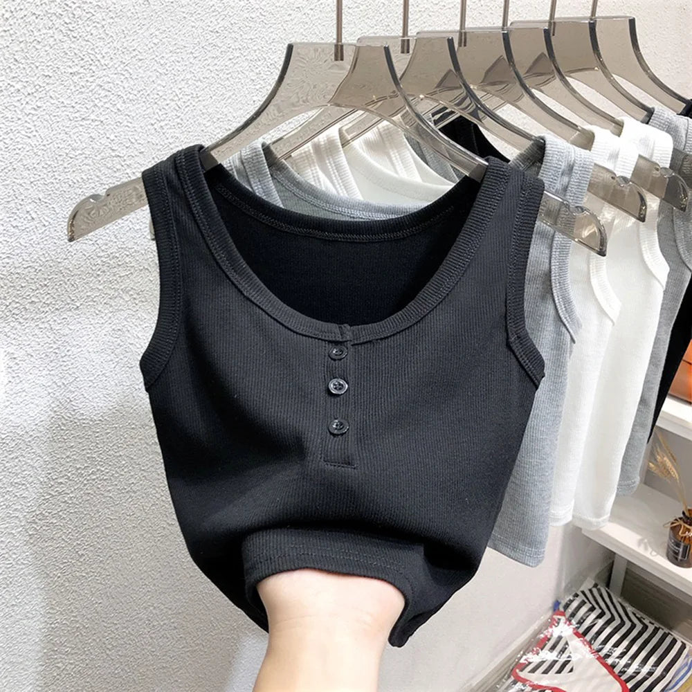 Ribbed Button Tank Top