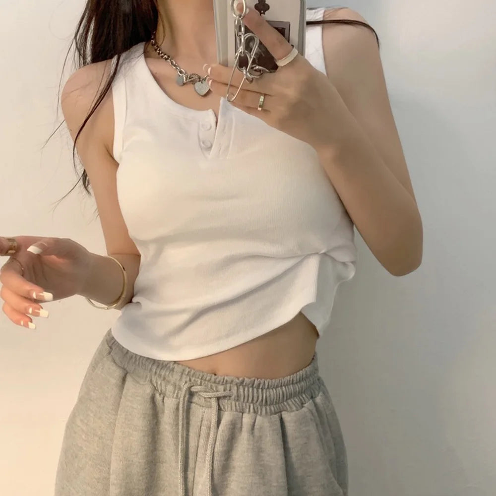 Ribbed Button Tank Top