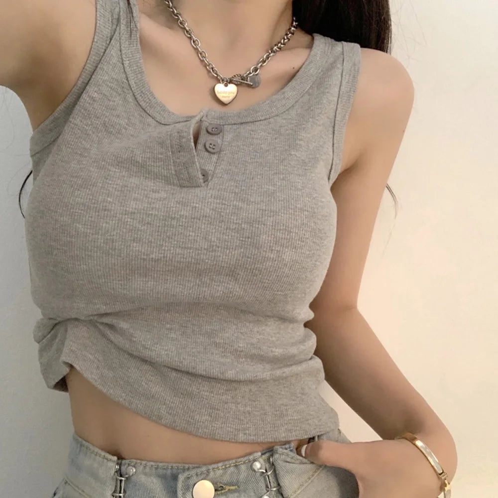Ribbed Button Tank Top
